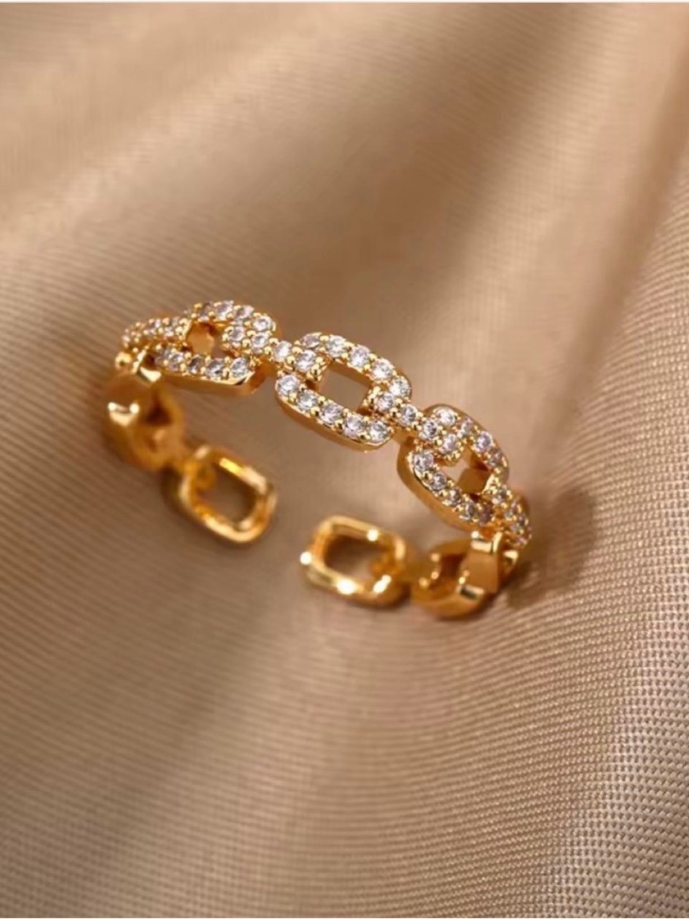 18k Gold Vermeil CZ Cuban Ring - Adjustable size